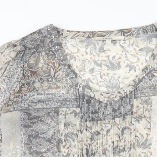 NEXT Womens Grey Geometric Polyester Basic Blouse Size 12 V-Neck