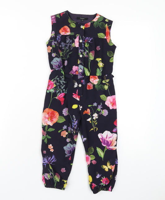 Autograph Girls Blue Floral Polyester Jumpsuit One-Piece Size 2-3 Years Button