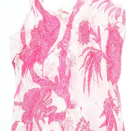 H&M Womens Pink Geometric Cotton A-Line Size 12 V-Neck Pullover