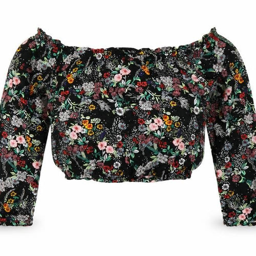 H&M Womens Black Floral Viscose Basic T-Shirt Size 6 Off the Shoulder