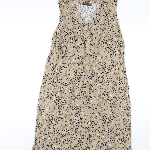 Marks and Spencer Womens Beige Geometric Linen A-Line Size 10 V-Neck Pullover