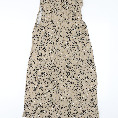 Marks and Spencer Womens Beige Geometric Linen A-Line Size 10 V-Neck Pullover