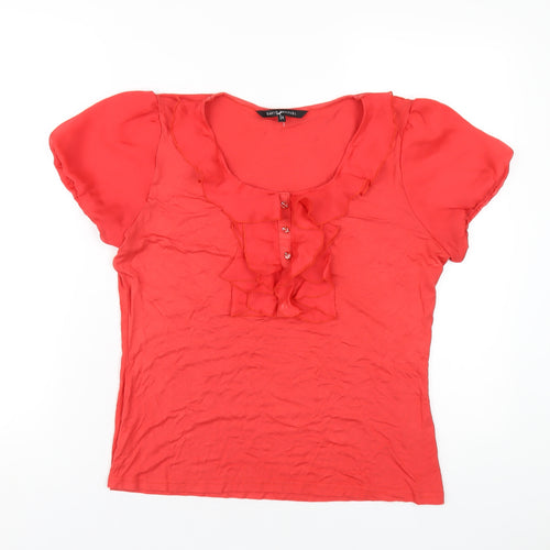 David Emanuel Womens Red Viscose Basic T-Shirt Size 14 Scoop Neck