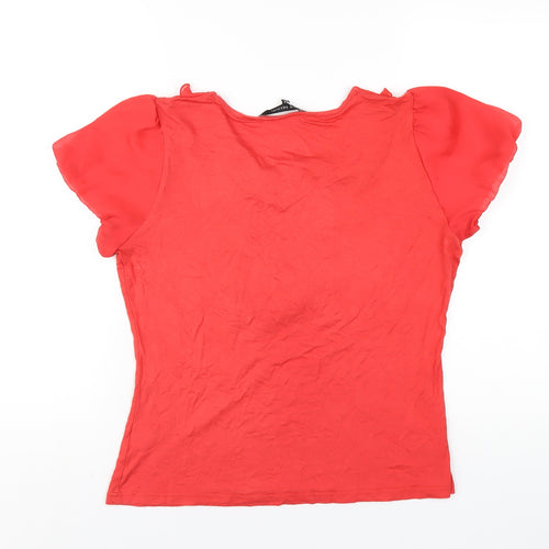 David Emanuel Womens Red Viscose Basic T-Shirt Size 14 Scoop Neck