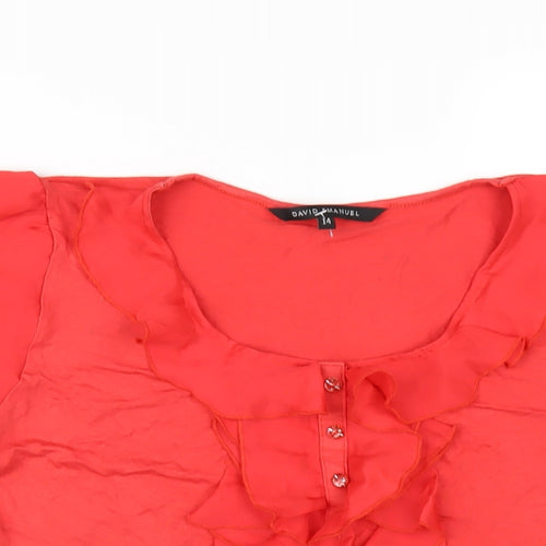 David Emanuel Womens Red Viscose Basic T-Shirt Size 14 Scoop Neck