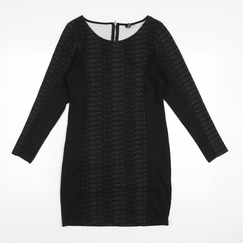 H&M Womens Black Polyester Bodycon Size 14 Round Neck Zip