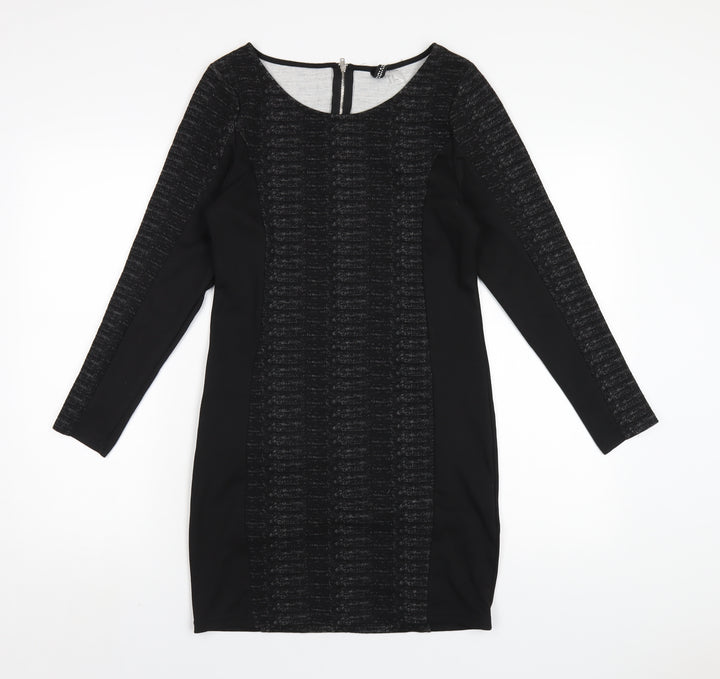 H&M Womens Black Polyester Bodycon Size 14 Round Neck Zip