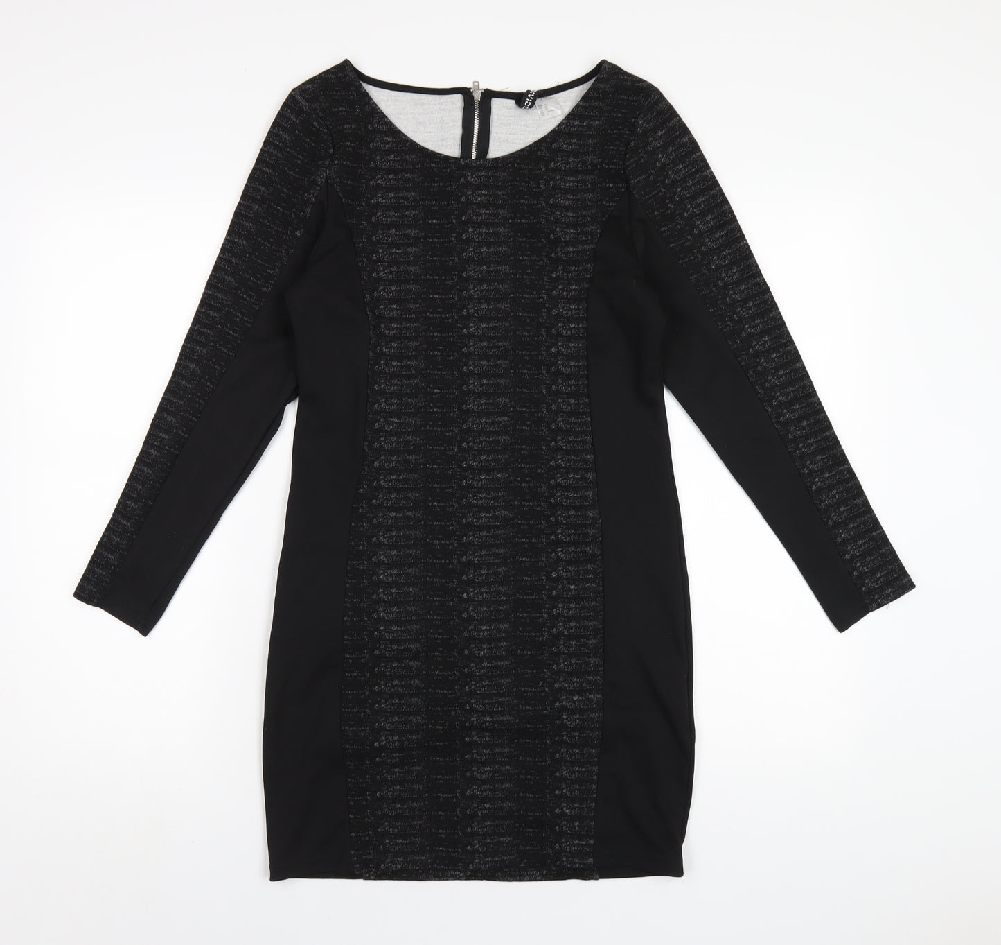 H&M Womens Black Polyester Bodycon Size 14 Round Neck Zip