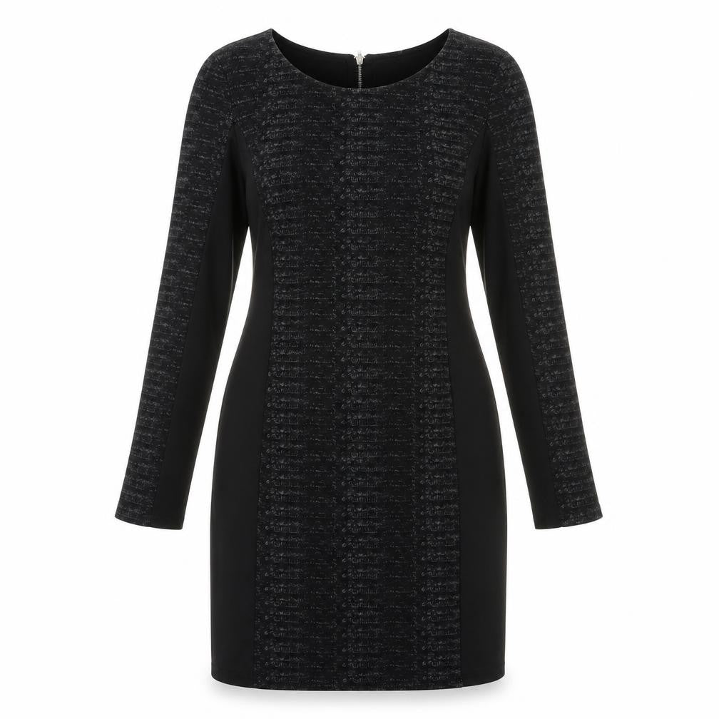 Front view of H&M women’s black polyester bodycon, size UK 14, round neck zip