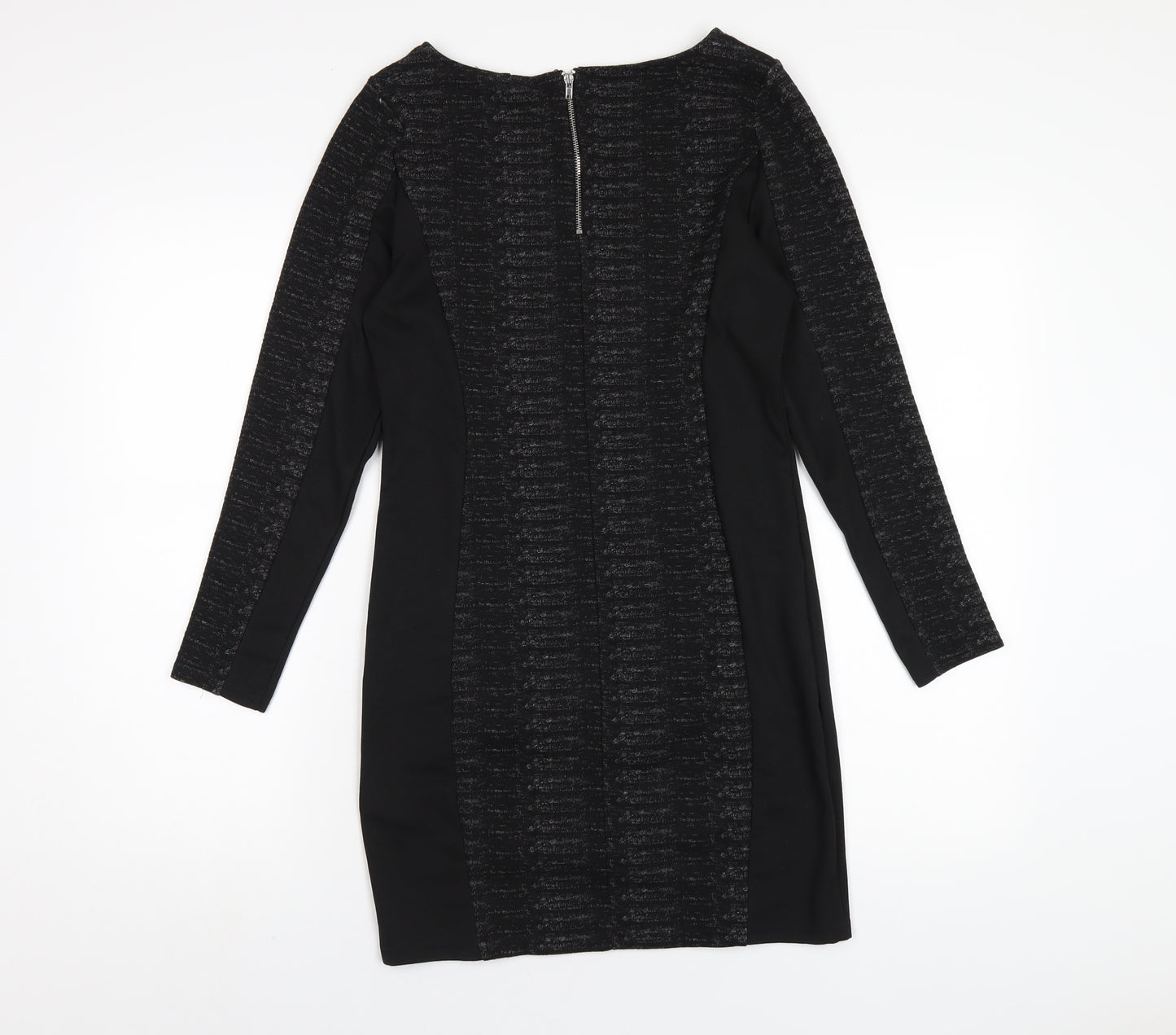 H&M Womens Black Polyester Bodycon Size 14 Round Neck Zip