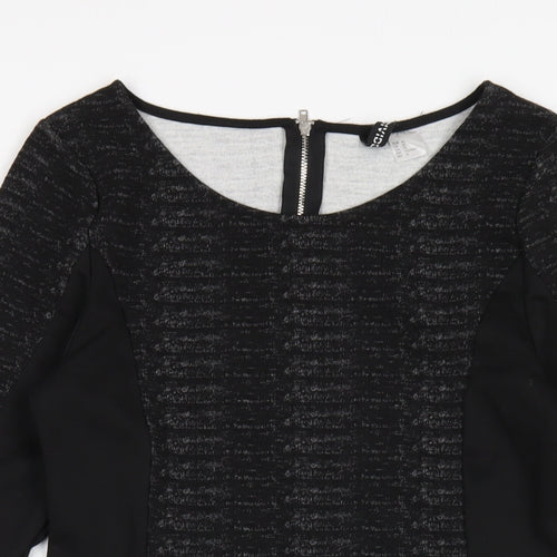 H&M Womens Black Polyester Bodycon Size 14 Round Neck Zip