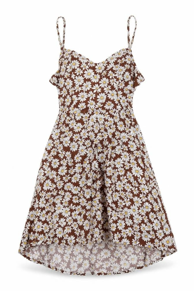 Front view of H&M women’s brown floral viscose a-line, size UK 10, v-neck pullover