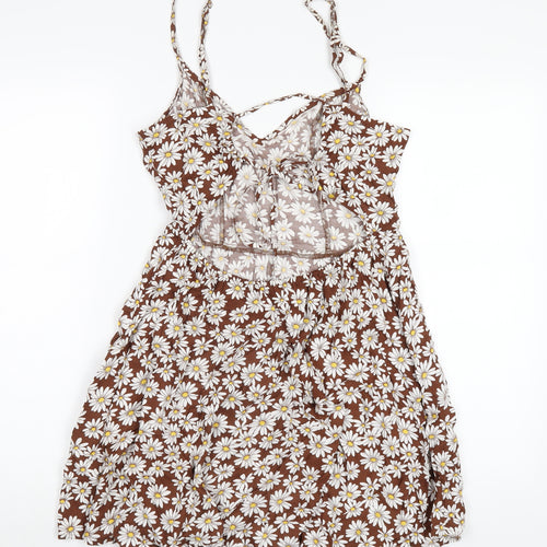 H&M Womens Brown Floral Viscose A-Line Size 10 V-Neck Pullover
