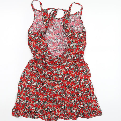 Oasis Womens Red Floral Viscose A-Line Size M V-Neck Pullover