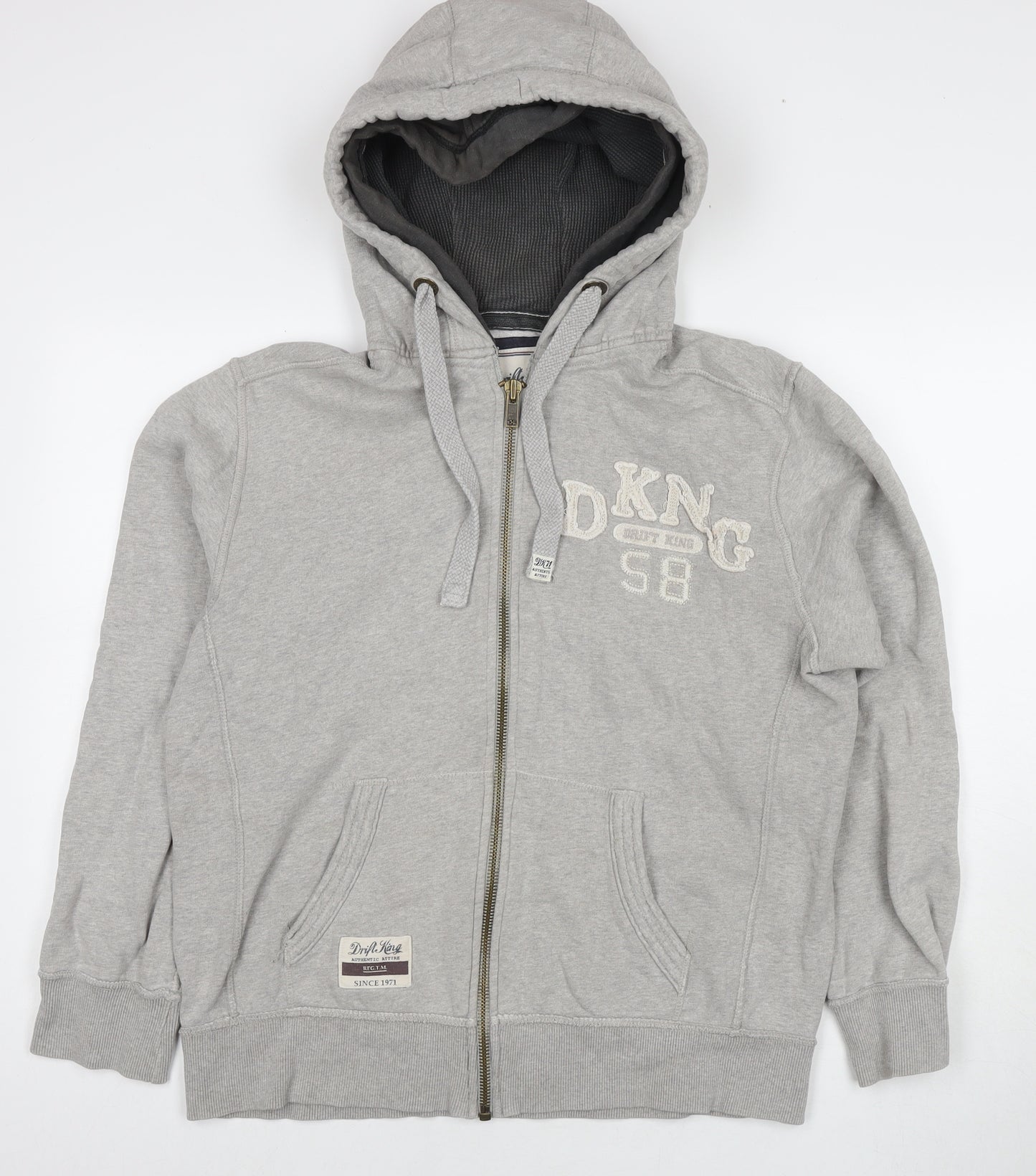 Drift King Mens Grey Cotton Full Zip Hoodie Size L - Logo
