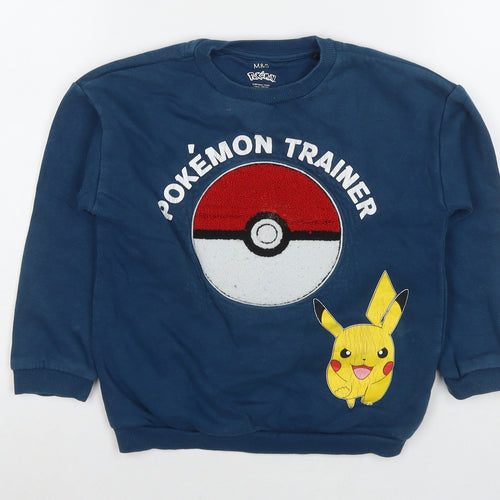 Pokemon Boys Blue Cotton Pullover Sweatshirt Size 7-8 Years Pullover - Pikachu