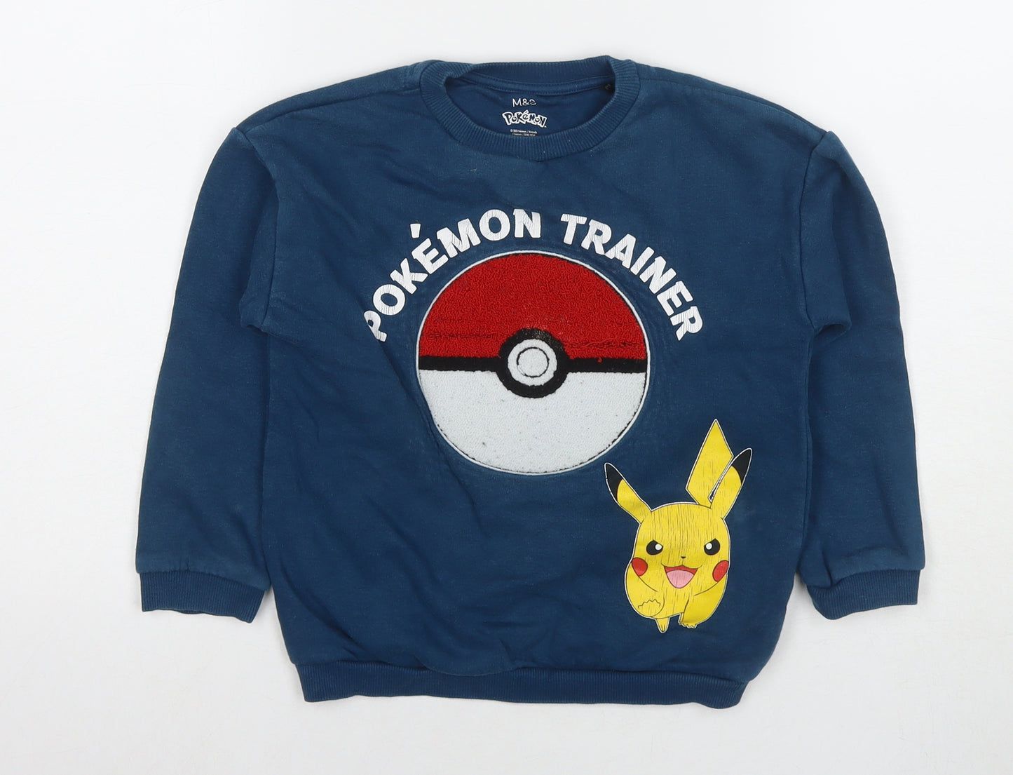 Pokemon Boys Blue Cotton Pullover Sweatshirt Size 7-8 Years Pullover - Pikachu