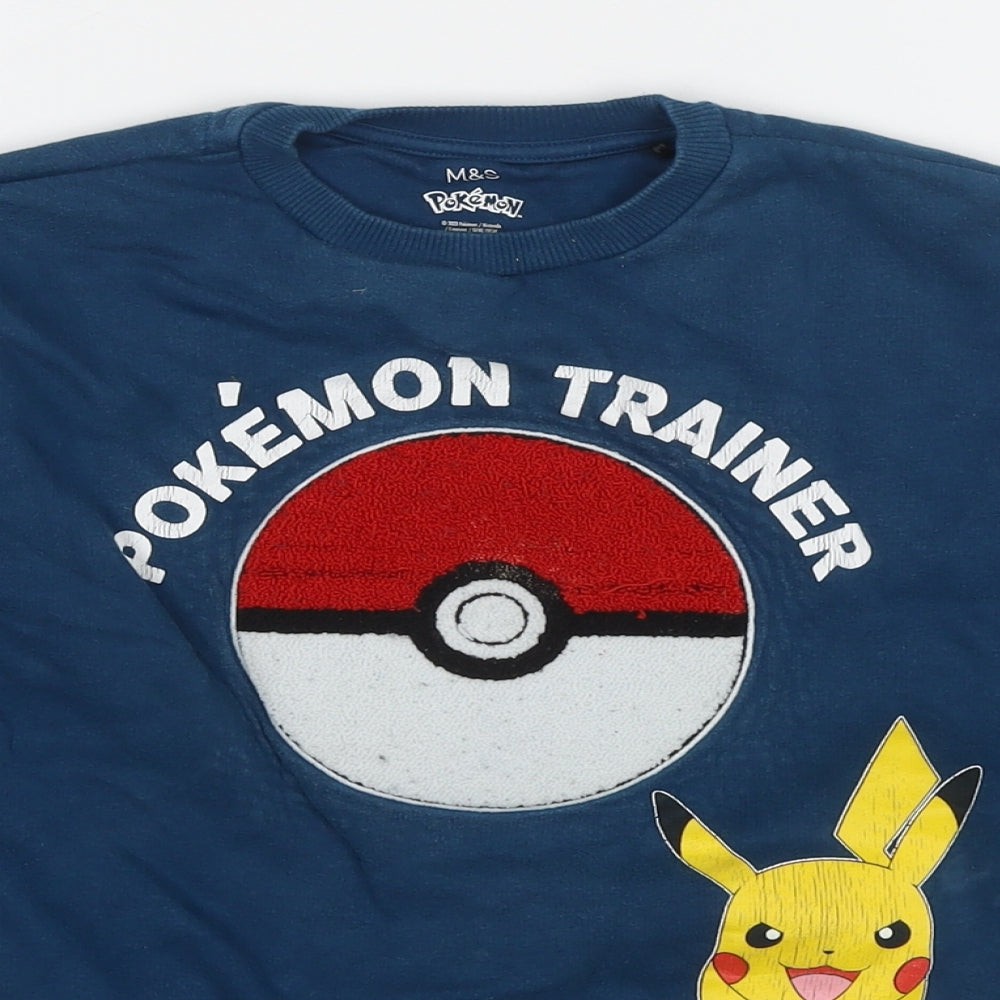 Pokemon Boys Blue Cotton Pullover Sweatshirt Size 7-8 Years Pullover - Pikachu