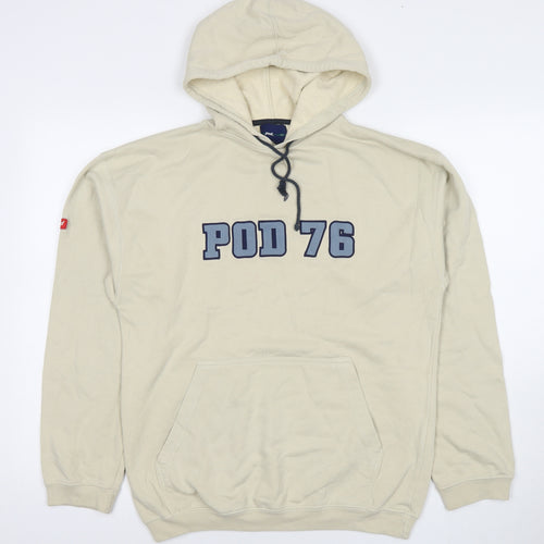 Pod Mens Beige Cotton Pullover Hoodie Size S - Logo