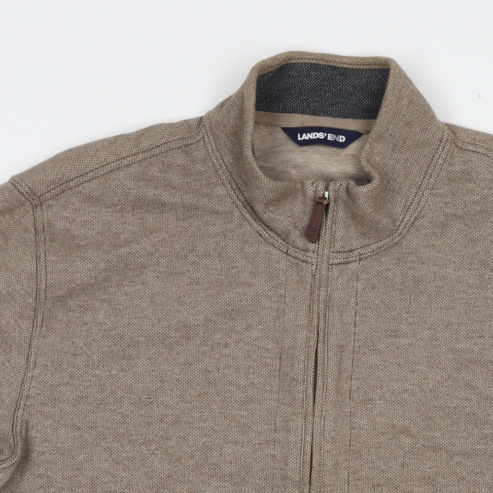 Lands' End Mens Brown Cotton Full Zip Sweatshirt Size L