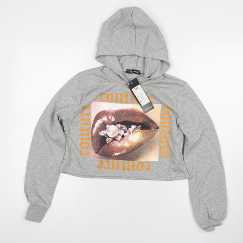 Stylewise Womens Grey Polyester Pullover Sweatshirt Size M Pullover - Couture Lips Cropped Size M/L