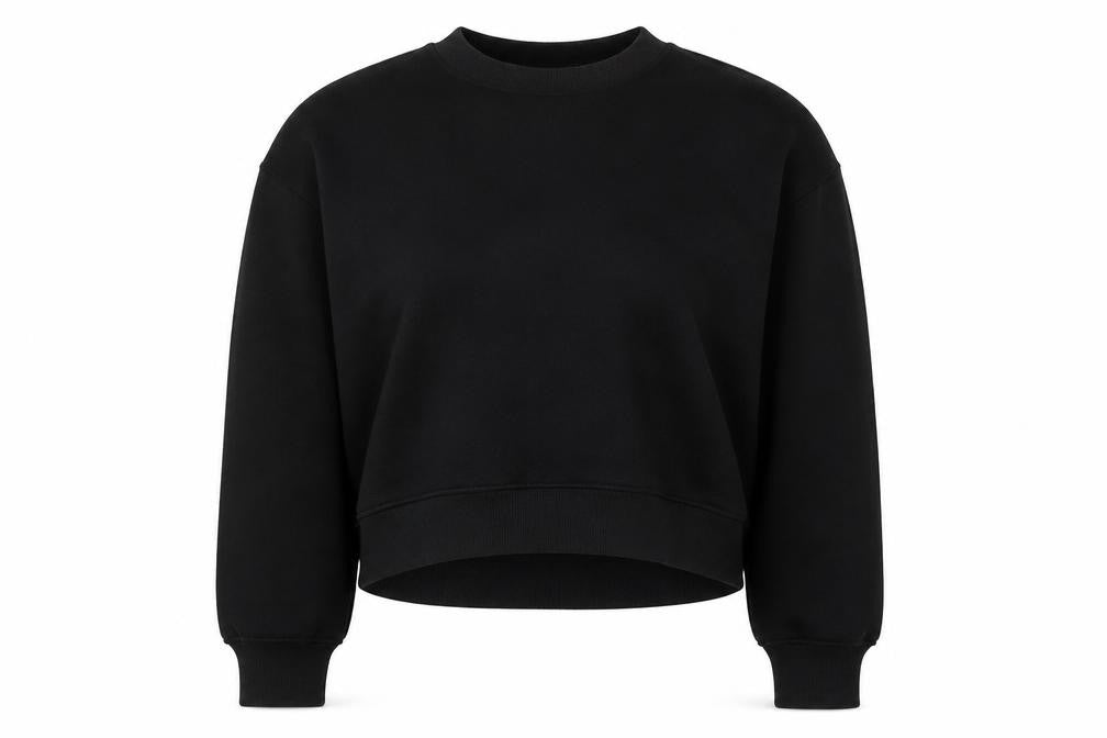 Front view of Zara women’s black cotton pullover sweatshirt, size S, pullover