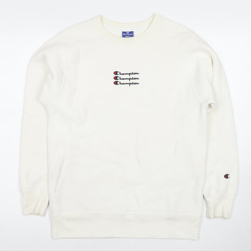 Champion Mens White Cotton Pullover Sweatshirt Size S - Logo