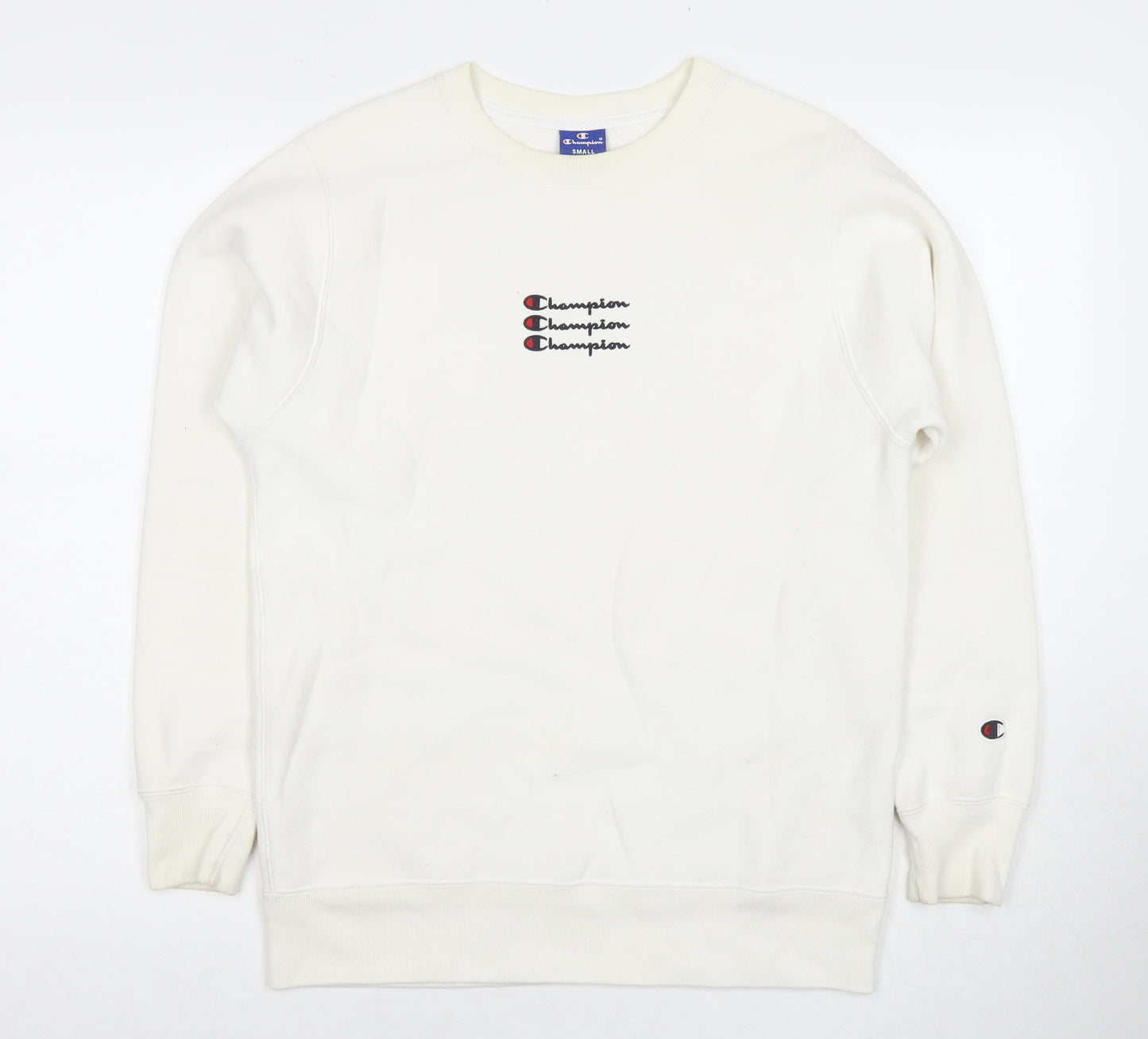 Champion Mens White Cotton Pullover Sweatshirt Size S - Logo