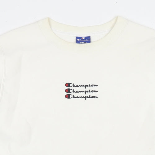 Champion Mens White Cotton Pullover Sweatshirt Size S - Logo