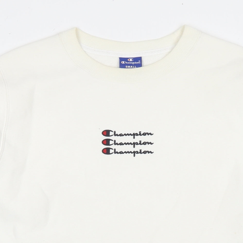 Champion Mens White Cotton Pullover Sweatshirt Size S - Logo
