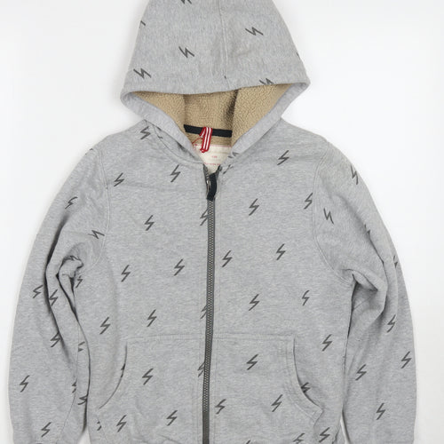 Hanna Andersson Boys Grey Geometric Cotton Full Zip Hoodie Size 8-9 Years Zip - Flash