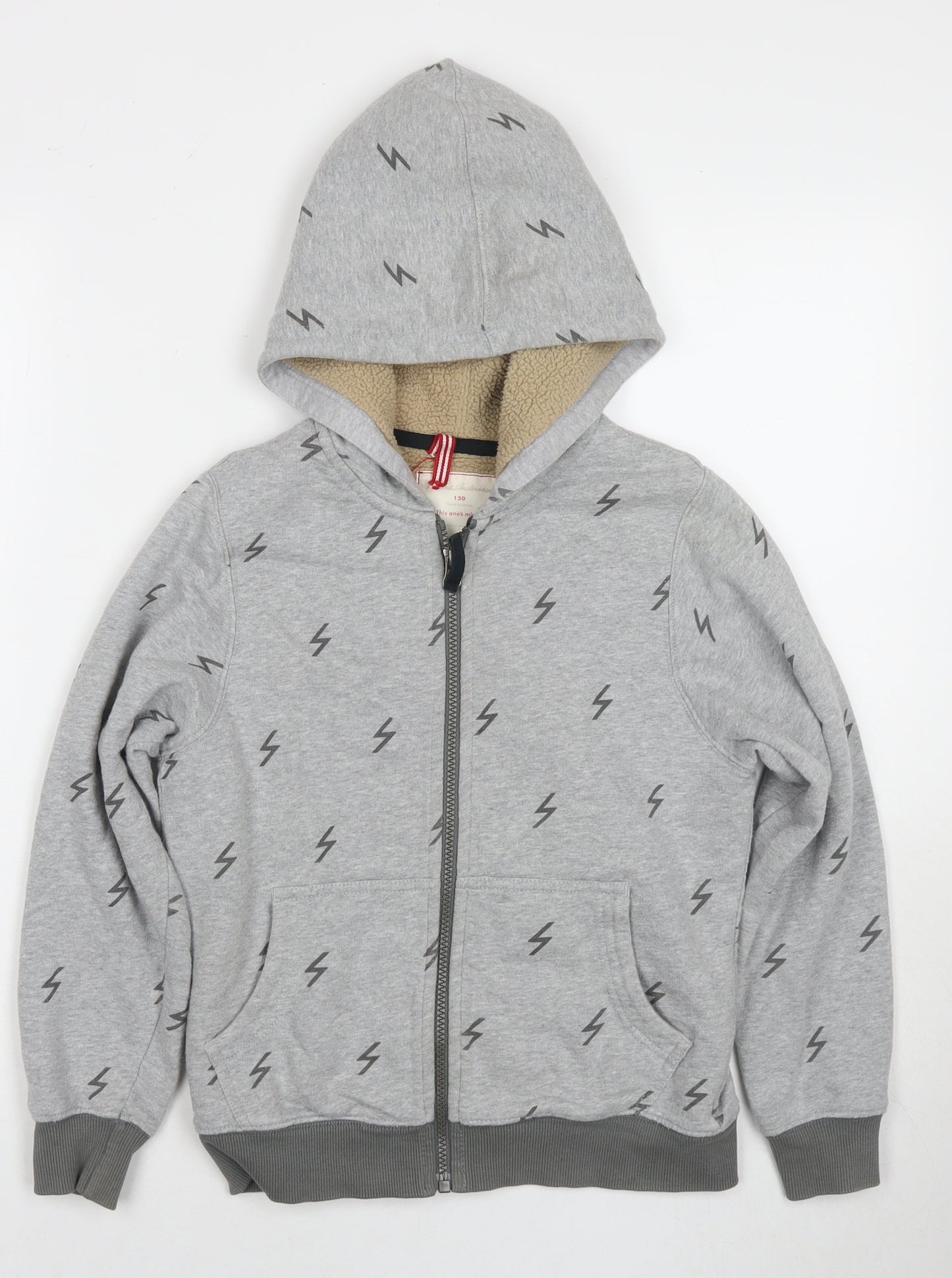 Hanna Andersson Boys Grey Geometric Cotton Full Zip Hoodie Size 8-9 Years Zip - Flash