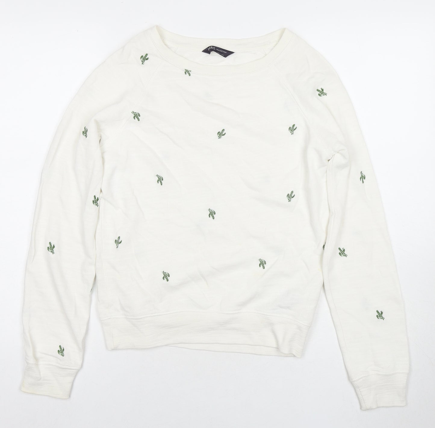 Marks and Spencer Womens White Geometric Cotton Pullover Sweatshirt Size 6 Pullover