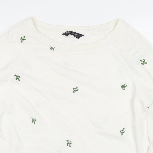 Marks and Spencer Womens White Geometric Cotton Pullover Sweatshirt Size 6 Pullover