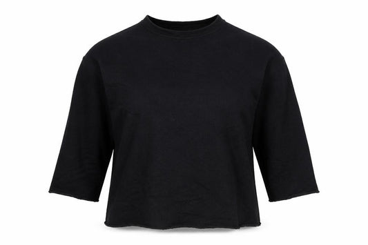 Front view of ASOS women’s black cotton pullover sweatshirt, size UK 10, pullover