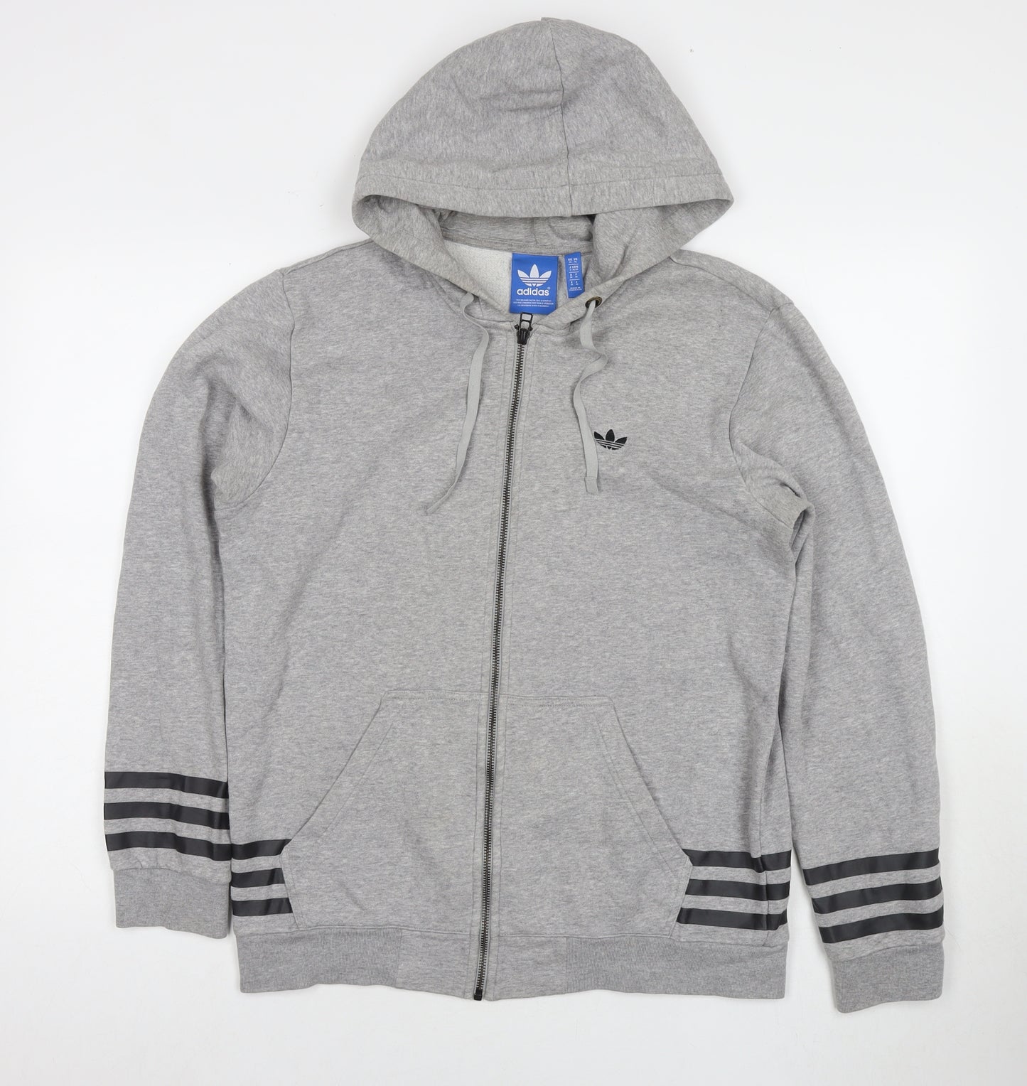 adidas Mens Grey Cotton Full Zip Hoodie Size M - Logo
