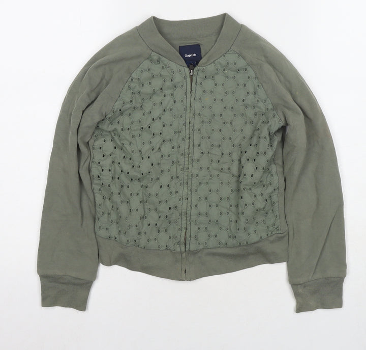 Gap Girls Green Cotton Full Zip Sweatshirt Size 8 Years Zip