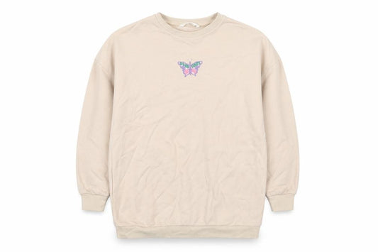 Marks and Spencer Girls Beige Cotton Pullover Hoodie Size 9-10 Years Zip - Butterfly