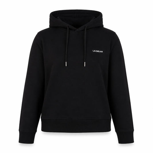 Front view of LA Gear women’s black cotton pullover sweatshirt, size UK 10, pullover - logo
