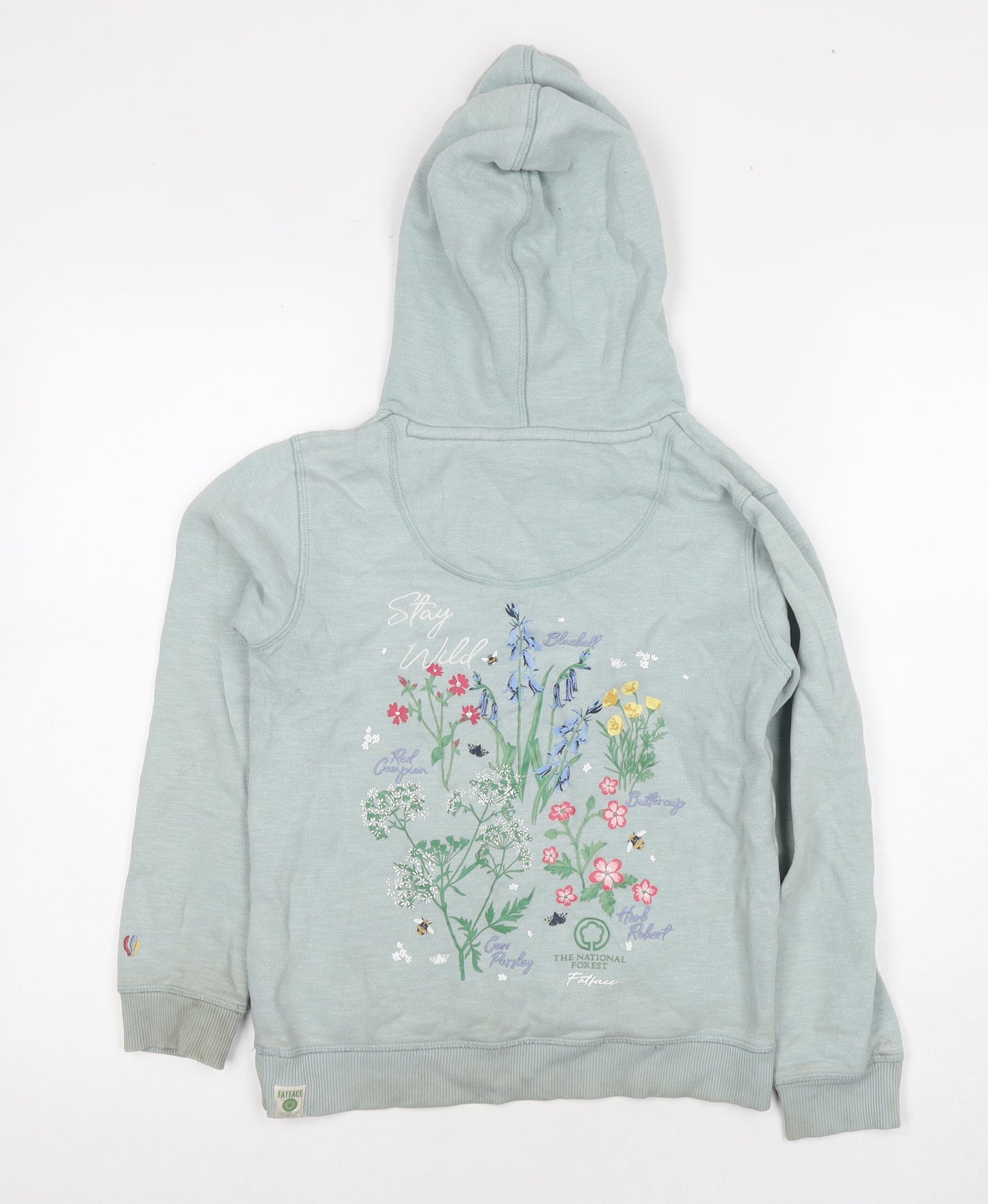 Fat Face Girls Blue Cotton Full Zip Hoodie Size 9-10 Years Zip - Flowers