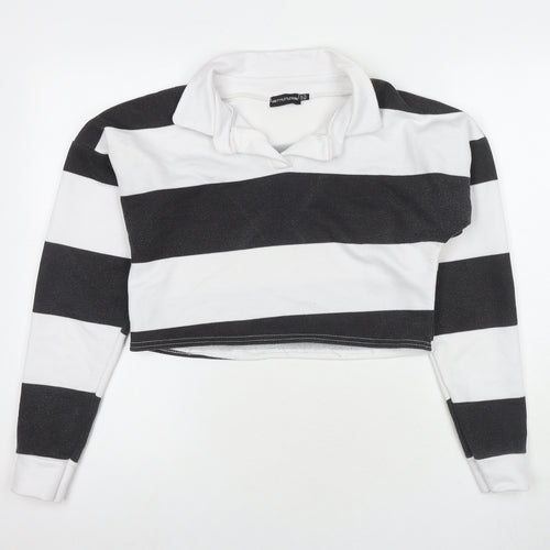 PRETTYLITTLETHING Womens White Striped Polyester Pullover Sweatshirt Size 10 Pullover