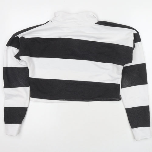 PRETTYLITTLETHING Womens White Striped Polyester Pullover Sweatshirt Size 10 Pullover
