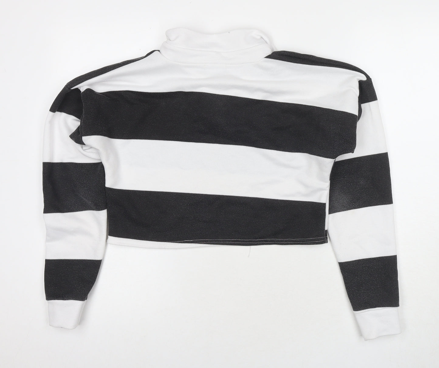 PRETTYLITTLETHING Womens White Striped Polyester Pullover Sweatshirt Size 10 Pullover