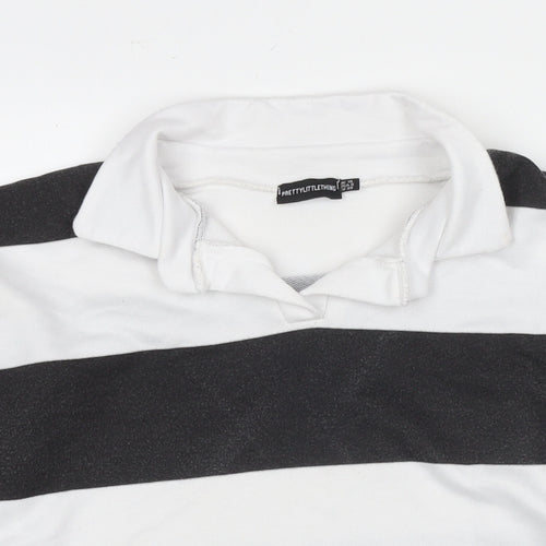 PRETTYLITTLETHING Womens White Striped Polyester Pullover Sweatshirt Size 10 Pullover