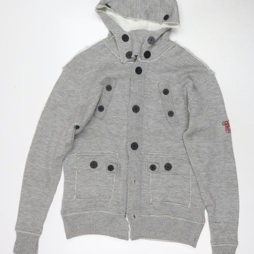 Egan Mens Grey Acrylic Cardigan Hoodie Size XL