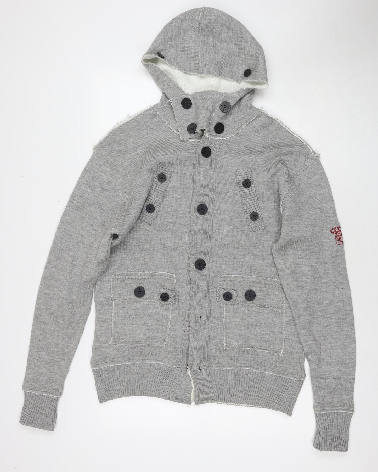 Egan Mens Grey Acrylic Cardigan Hoodie Size XL