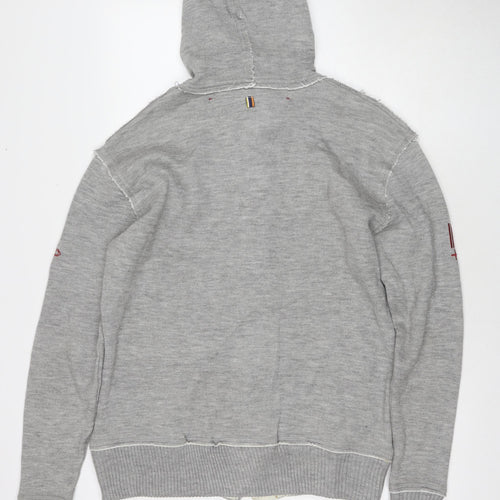 Egan Mens Grey Acrylic Cardigan Hoodie Size XL