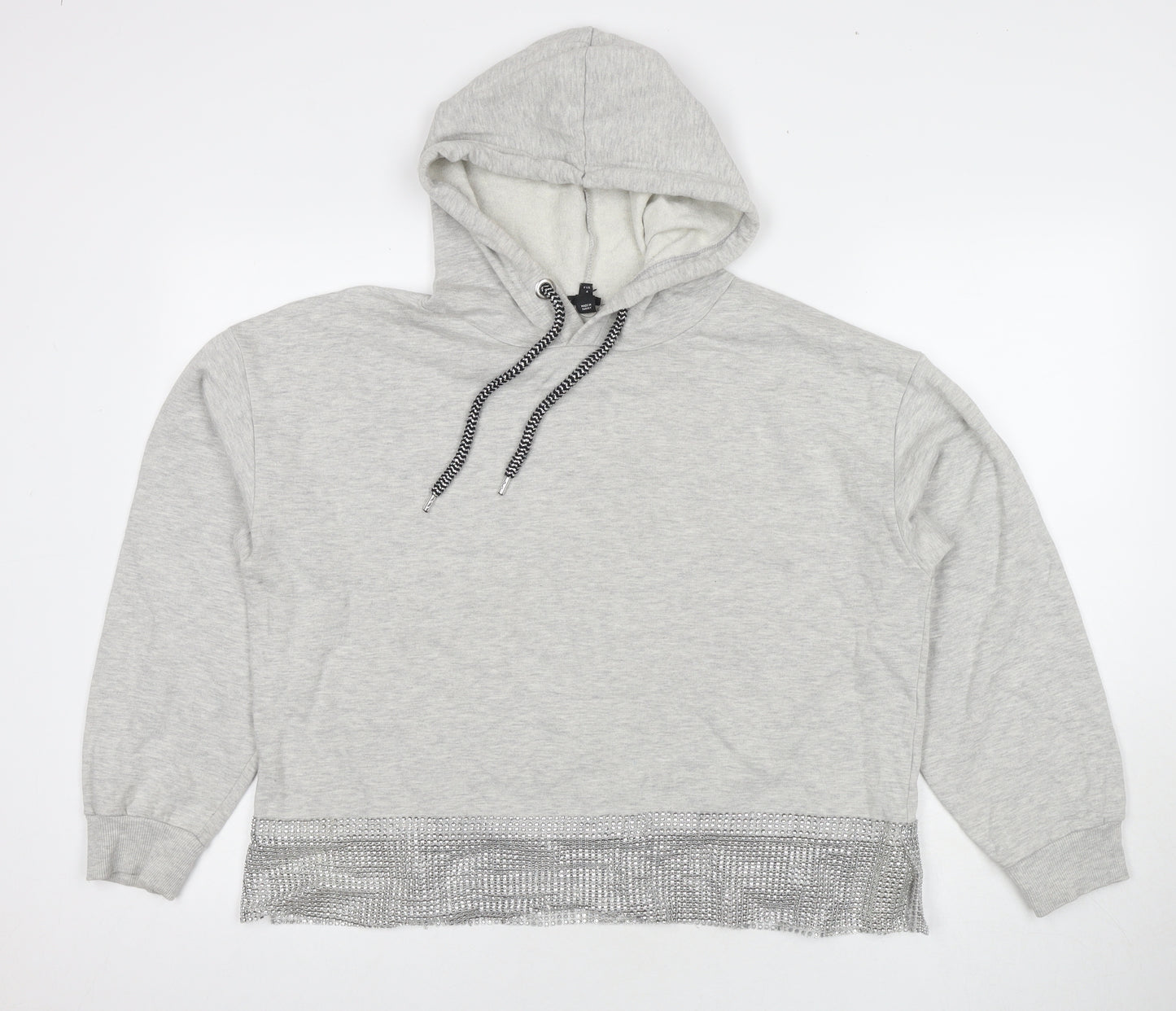 River Island Womens Grey Cotton Pullover Hoodie Size L Pullover - Jeweled Detail