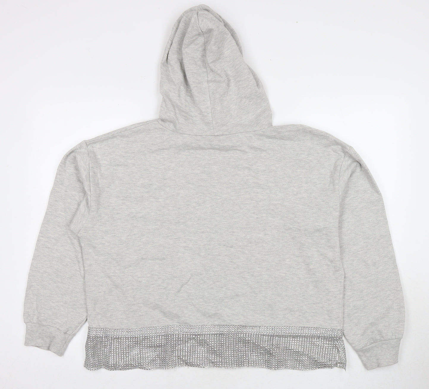 River Island Womens Grey Cotton Pullover Hoodie Size L Pullover - Jeweled Detail