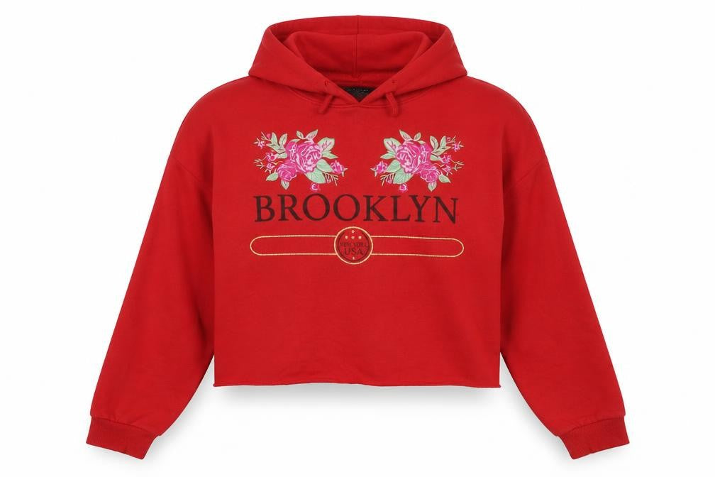 Front view of New Look girls’ red cotton pullover sweatshirt, size 14-15, years pullover - brooklyn